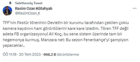 Rasim Ozan Kütahyalı'dan Fenerbahçe için flaş şampiyonluk iddiası! 'Şampiyon yapacaklar'